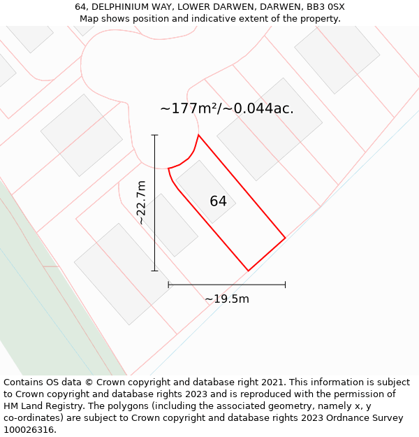 64, DELPHINIUM WAY, LOWER DARWEN, DARWEN, BB3 0SX: Plot and title map