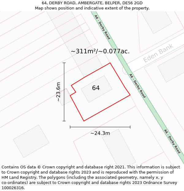 64, DERBY ROAD, AMBERGATE, BELPER, DE56 2GD: Plot and title map