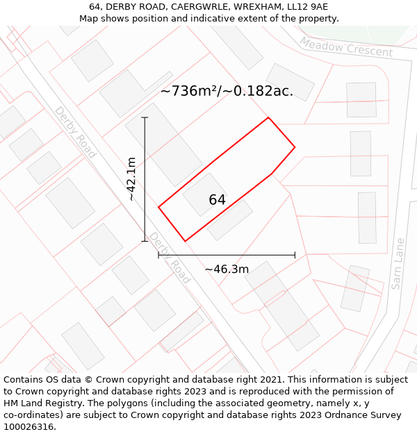 64, DERBY ROAD, CAERGWRLE, WREXHAM, LL12 9AE: Plot and title map