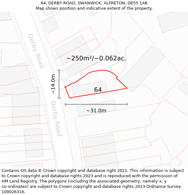 64, DERBY ROAD, SWANWICK, ALFRETON, DE55 1AB: Plot and title map