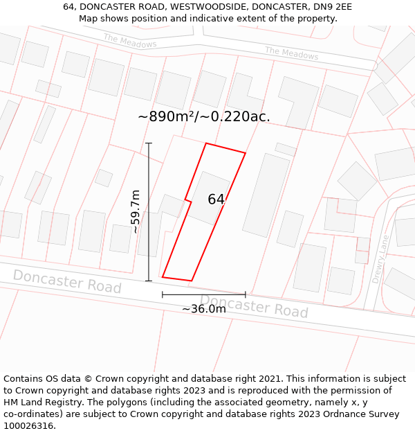 64, DONCASTER ROAD, WESTWOODSIDE, DONCASTER, DN9 2EE: Plot and title map