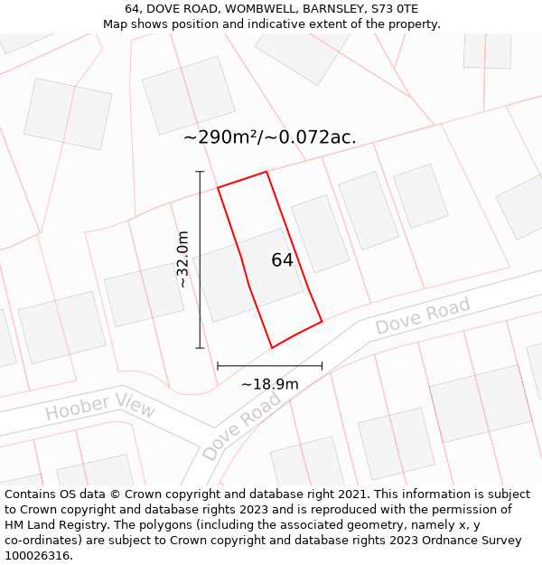 64, DOVE ROAD, WOMBWELL, BARNSLEY, S73 0TE: Plot and title map