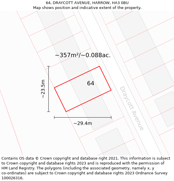 64, DRAYCOTT AVENUE, HARROW, HA3 0BU: Plot and title map