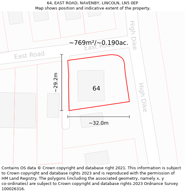 64, EAST ROAD, NAVENBY, LINCOLN, LN5 0EP: Plot and title map