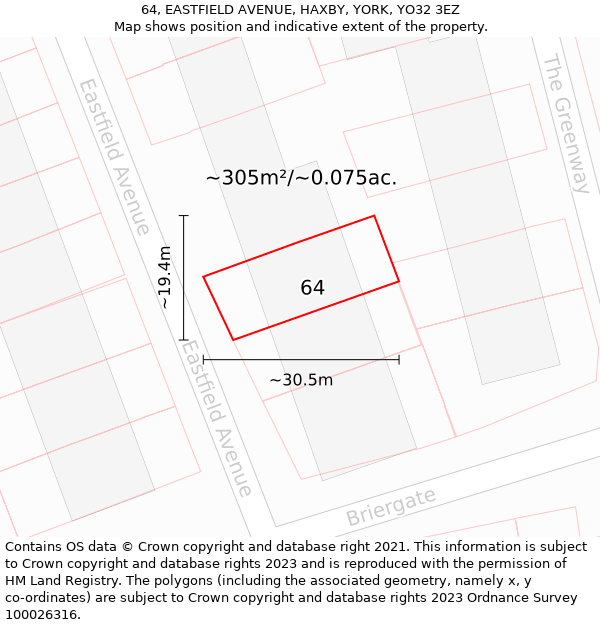 64, EASTFIELD AVENUE, HAXBY, YORK, YO32 3EZ: Plot and title map