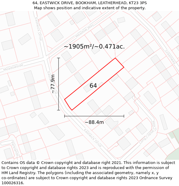 64, EASTWICK DRIVE, BOOKHAM, LEATHERHEAD, KT23 3PS: Plot and title map