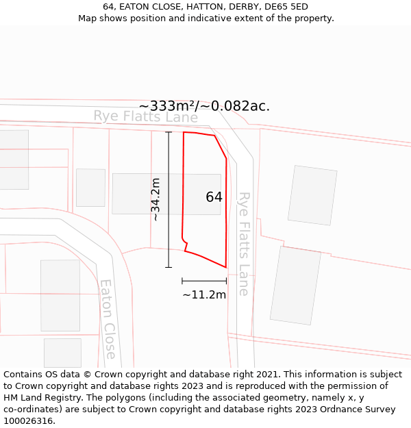 64, EATON CLOSE, HATTON, DERBY, DE65 5ED: Plot and title map