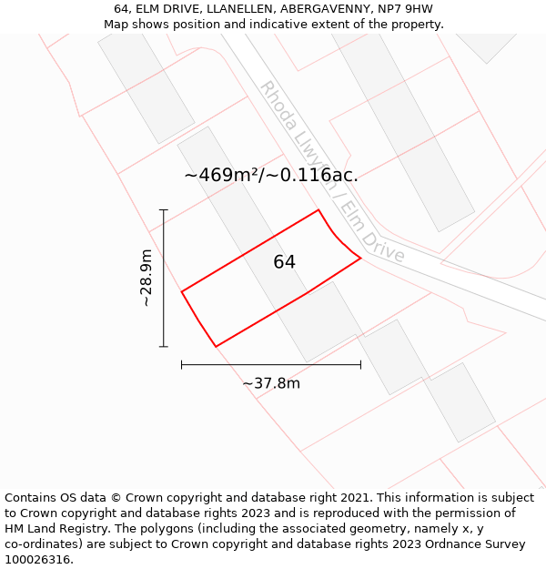 64, ELM DRIVE, LLANELLEN, ABERGAVENNY, NP7 9HW: Plot and title map