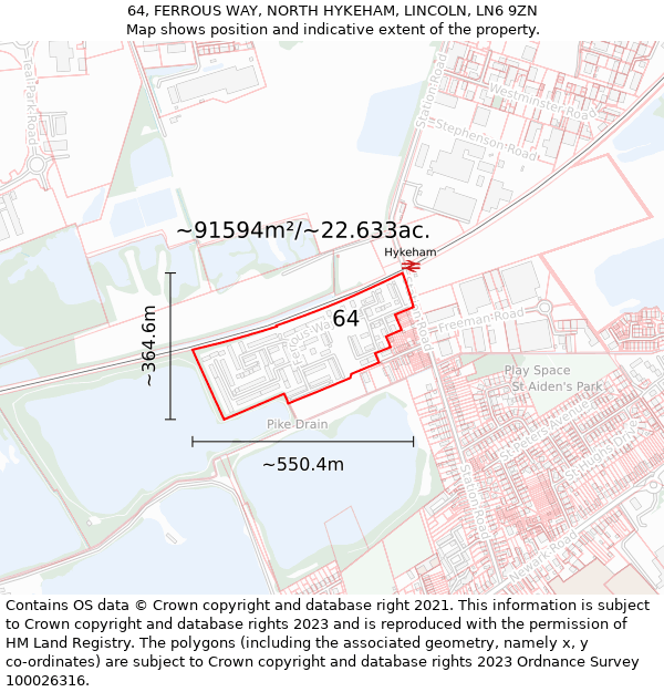 64, FERROUS WAY, NORTH HYKEHAM, LINCOLN, LN6 9ZN: Plot and title map