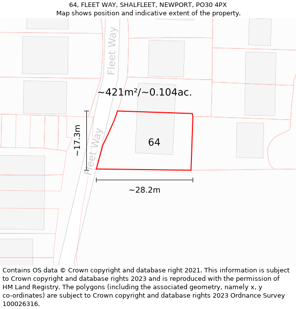 64, FLEET WAY, SHALFLEET, NEWPORT, PO30 4PX: Plot and title map