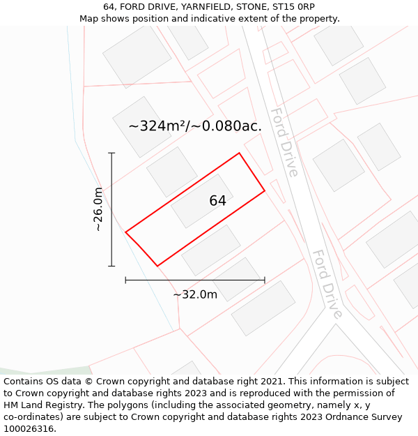 64, FORD DRIVE, YARNFIELD, STONE, ST15 0RP: Plot and title map