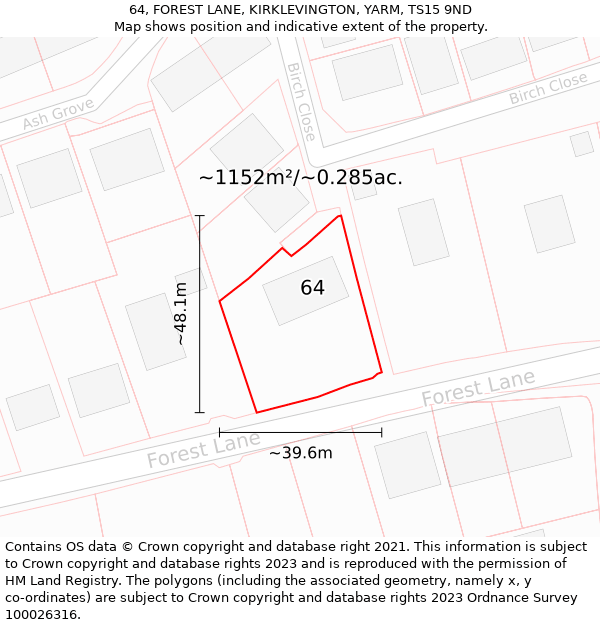 64, FOREST LANE, KIRKLEVINGTON, YARM, TS15 9ND: Plot and title map