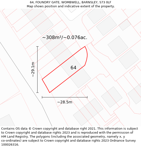 64, FOUNDRY GATE, WOMBWELL, BARNSLEY, S73 0LF: Plot and title map