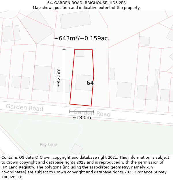 64, GARDEN ROAD, BRIGHOUSE, HD6 2ES: Plot and title map