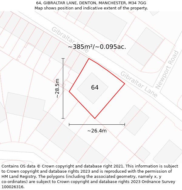 64, GIBRALTAR LANE, DENTON, MANCHESTER, M34 7GG: Plot and title map