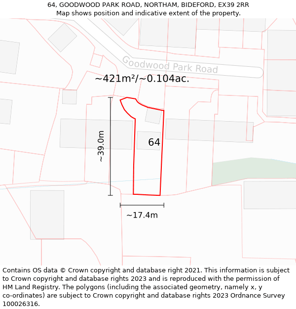 64, GOODWOOD PARK ROAD, NORTHAM, BIDEFORD, EX39 2RR: Plot and title map