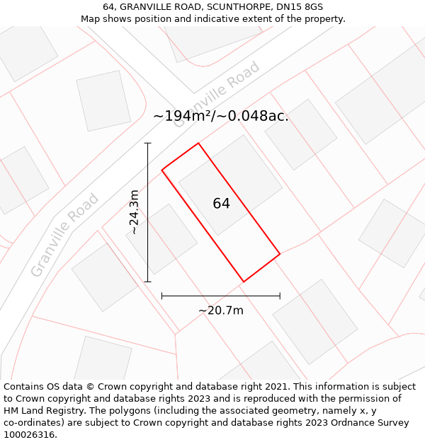 64, GRANVILLE ROAD, SCUNTHORPE, DN15 8GS: Plot and title map