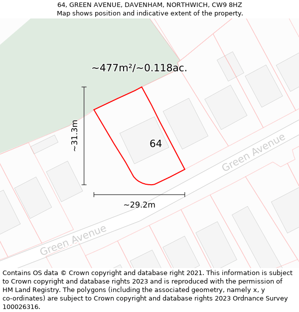 64, GREEN AVENUE, DAVENHAM, NORTHWICH, CW9 8HZ: Plot and title map