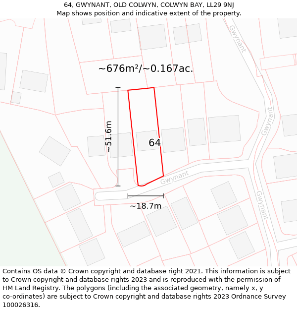 64, GWYNANT, OLD COLWYN, COLWYN BAY, LL29 9NJ: Plot and title map