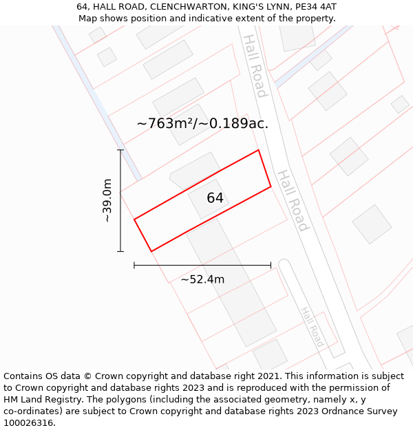 64, HALL ROAD, CLENCHWARTON, KING'S LYNN, PE34 4AT: Plot and title map