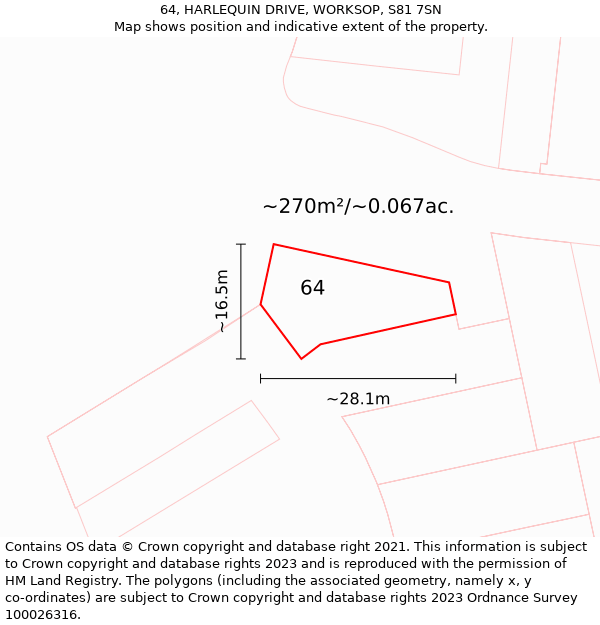 64, HARLEQUIN DRIVE, WORKSOP, S81 7SN: Plot and title map