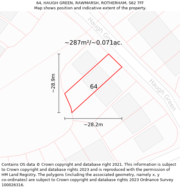 64, HAUGH GREEN, RAWMARSH, ROTHERHAM, S62 7FF: Plot and title map