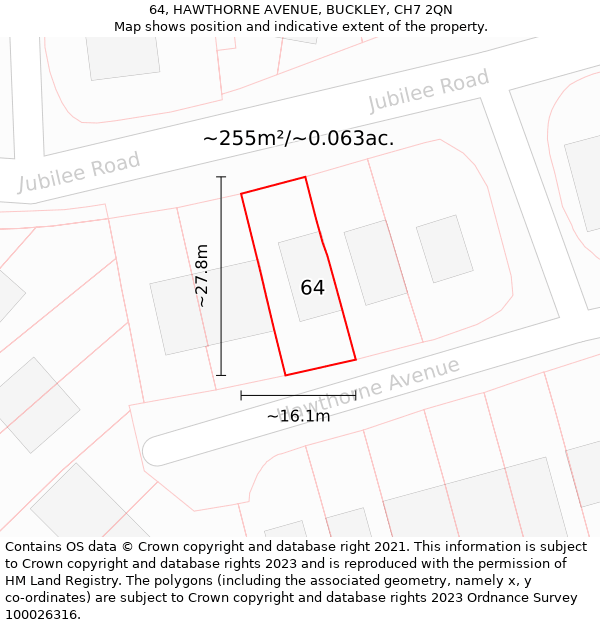64, HAWTHORNE AVENUE, BUCKLEY, CH7 2QN: Plot and title map