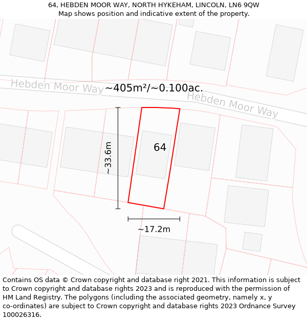 64, HEBDEN MOOR WAY, NORTH HYKEHAM, LINCOLN, LN6 9QW: Plot and title map