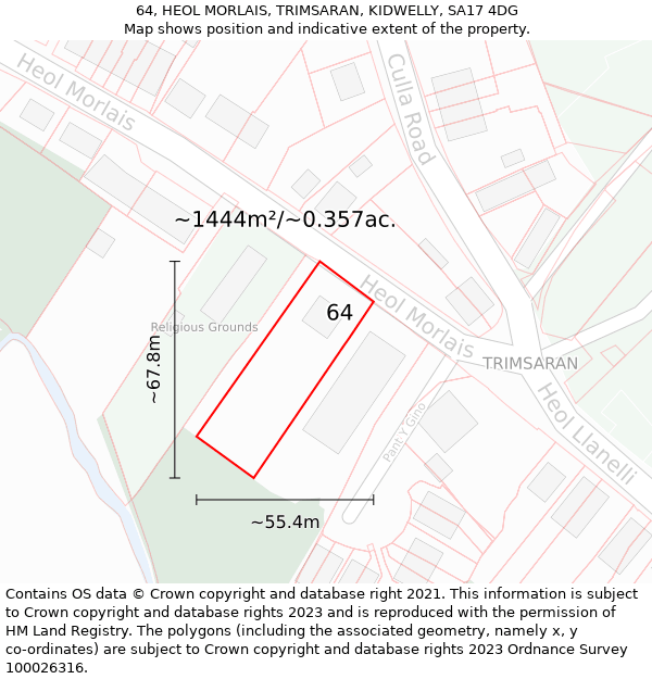 64, HEOL MORLAIS, TRIMSARAN, KIDWELLY, SA17 4DG: Plot and title map