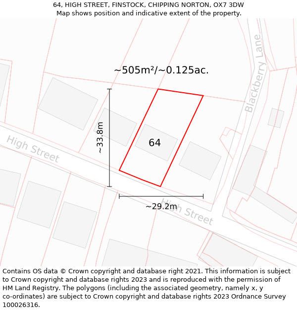 64, HIGH STREET, FINSTOCK, CHIPPING NORTON, OX7 3DW: Plot and title map