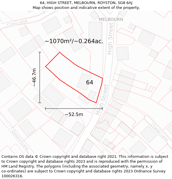 64, HIGH STREET, MELBOURN, ROYSTON, SG8 6AJ: Plot and title map