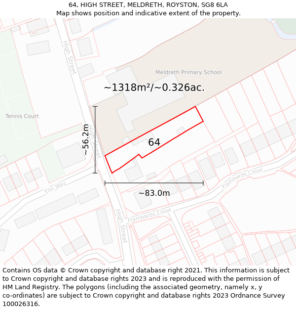 64, HIGH STREET, MELDRETH, ROYSTON, SG8 6LA: Plot and title map