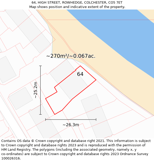 64, HIGH STREET, ROWHEDGE, COLCHESTER, CO5 7ET: Plot and title map