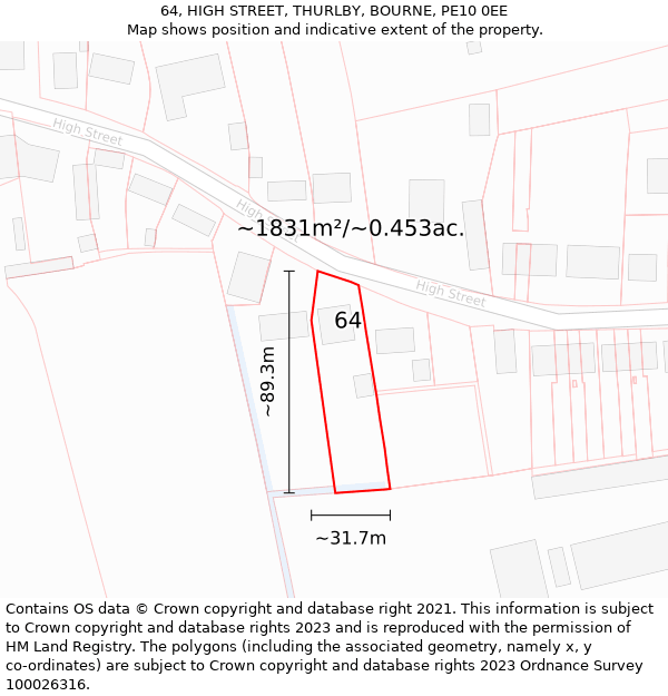 64, HIGH STREET, THURLBY, BOURNE, PE10 0EE: Plot and title map