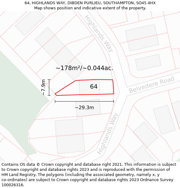 64, HIGHLANDS WAY, DIBDEN PURLIEU, SOUTHAMPTON, SO45 4HX: Plot and title map