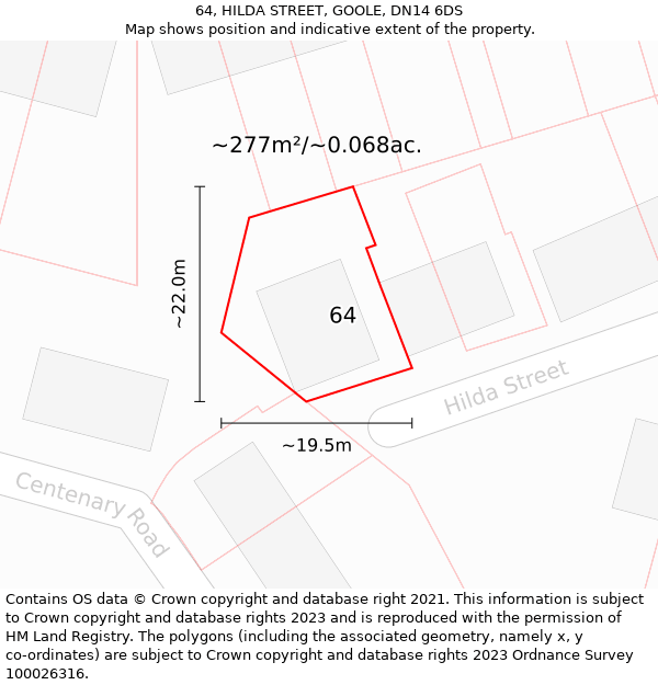 64, HILDA STREET, GOOLE, DN14 6DS: Plot and title map