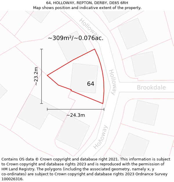 64, HOLLOWAY, REPTON, DERBY, DE65 6RH: Plot and title map