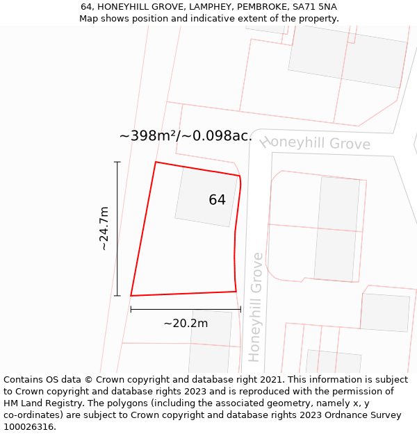 64, HONEYHILL GROVE, LAMPHEY, PEMBROKE, SA71 5NA: Plot and title map