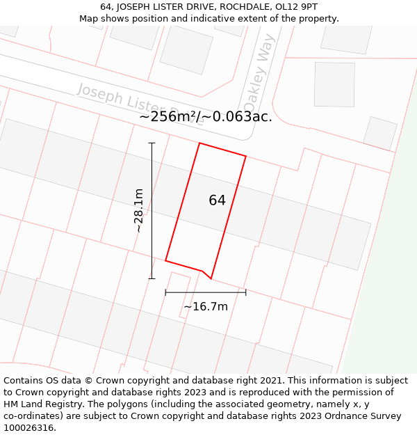 64, JOSEPH LISTER DRIVE, ROCHDALE, OL12 9PT: Plot and title map