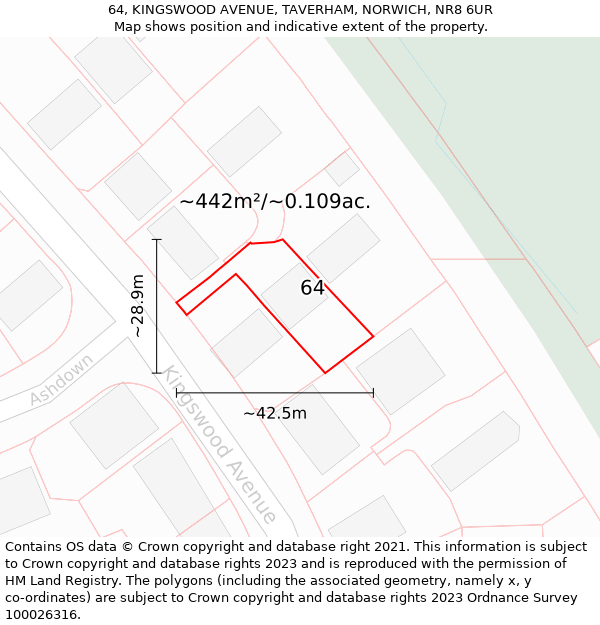 64, KINGSWOOD AVENUE, TAVERHAM, NORWICH, NR8 6UR: Plot and title map