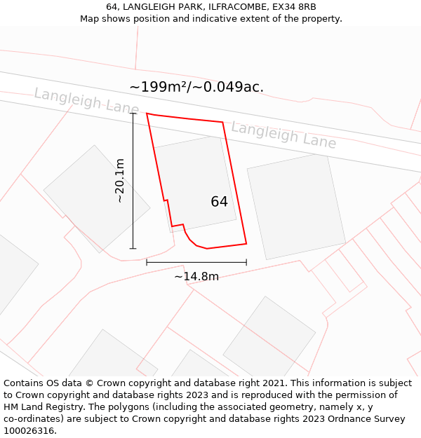 64, LANGLEIGH PARK, ILFRACOMBE, EX34 8RB: Plot and title map