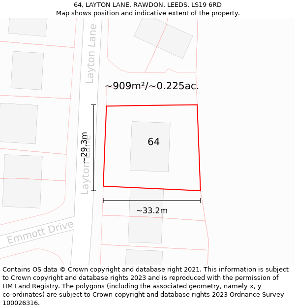 64, LAYTON LANE, RAWDON, LEEDS, LS19 6RD: Plot and title map