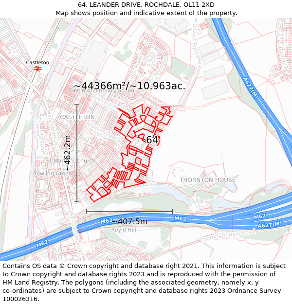 64, LEANDER DRIVE, ROCHDALE, OL11 2XD: Plot and title map