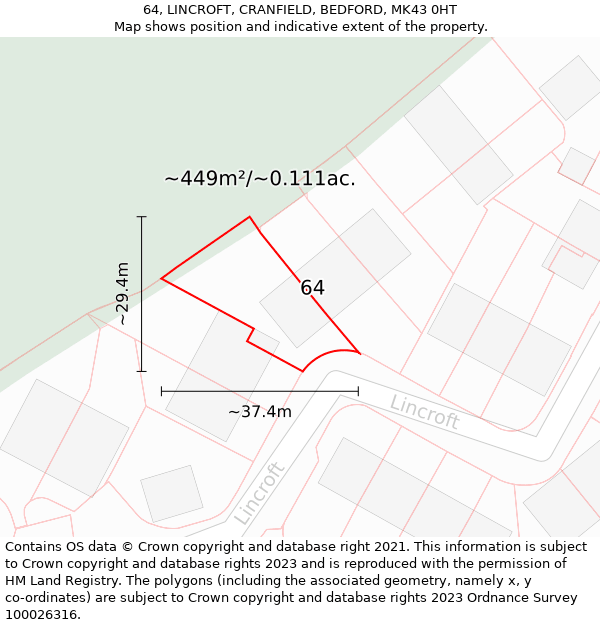 64, LINCROFT, CRANFIELD, BEDFORD, MK43 0HT: Plot and title map