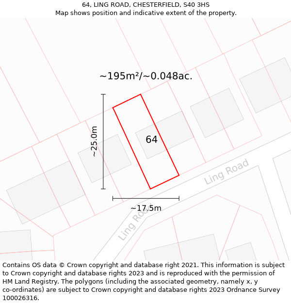 64, LING ROAD, CHESTERFIELD, S40 3HS: Plot and title map