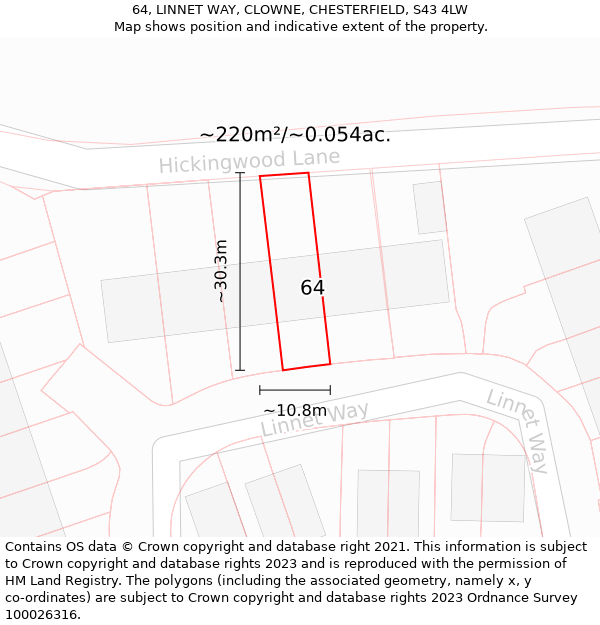 64, LINNET WAY, CLOWNE, CHESTERFIELD, S43 4LW: Plot and title map