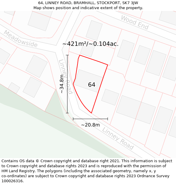 64, LINNEY ROAD, BRAMHALL, STOCKPORT, SK7 3JW: Plot and title map