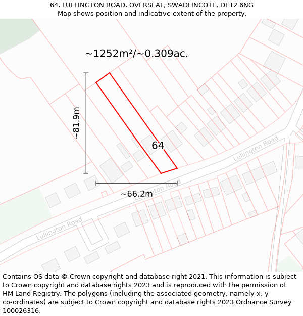 64, LULLINGTON ROAD, OVERSEAL, SWADLINCOTE, DE12 6NG: Plot and title map