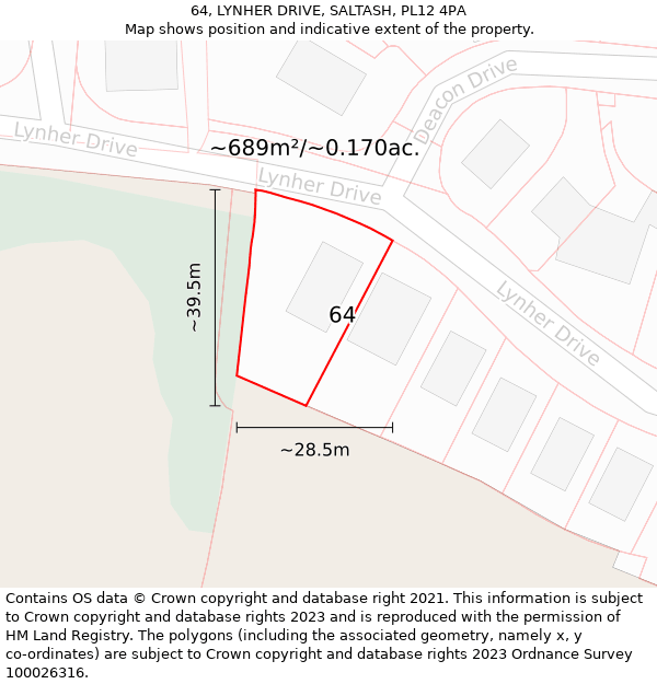 64, LYNHER DRIVE, SALTASH, PL12 4PA: Plot and title map