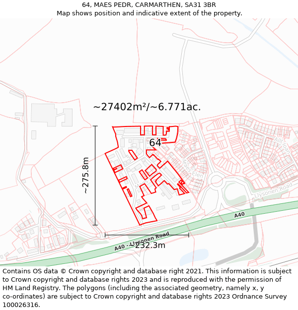 64, MAES PEDR, CARMARTHEN, SA31 3BR: Plot and title map